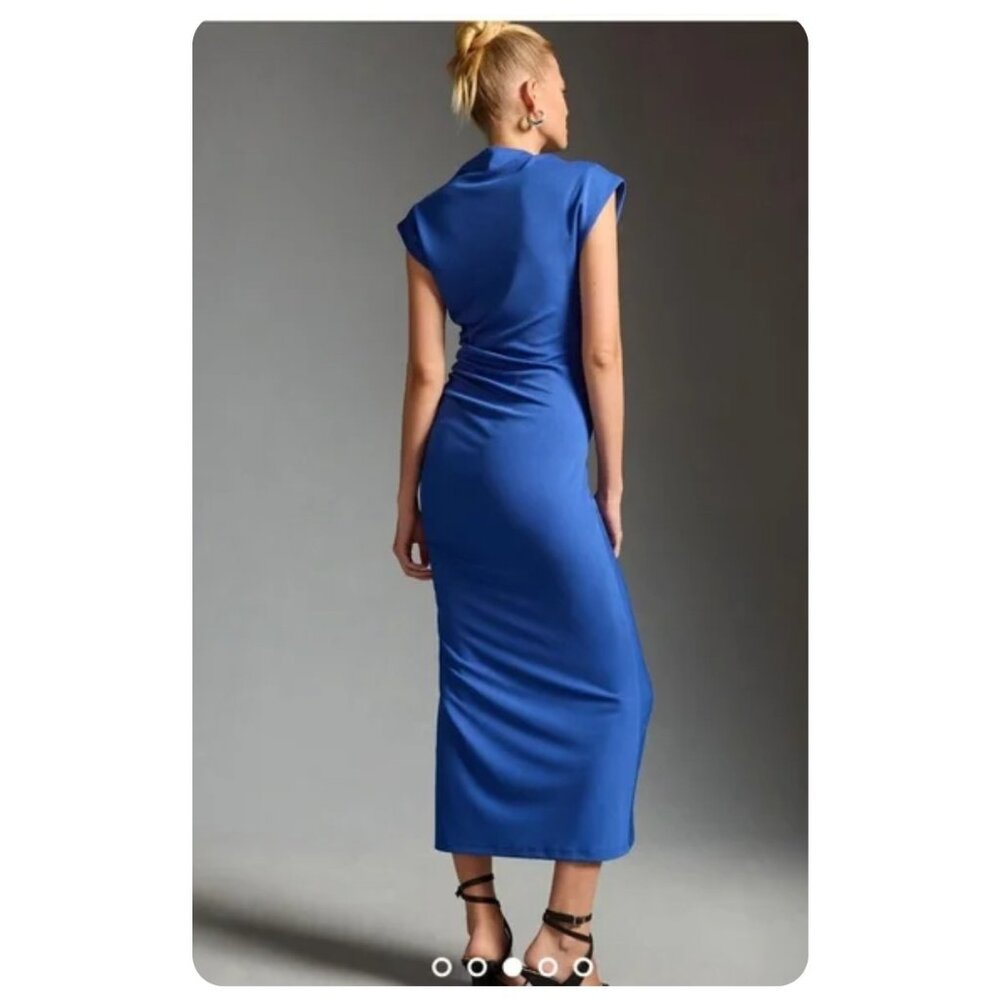 by Anthropologie The Maya Blue Ruched Cowl-Neck Dress sz xs - Picture 3 of 8